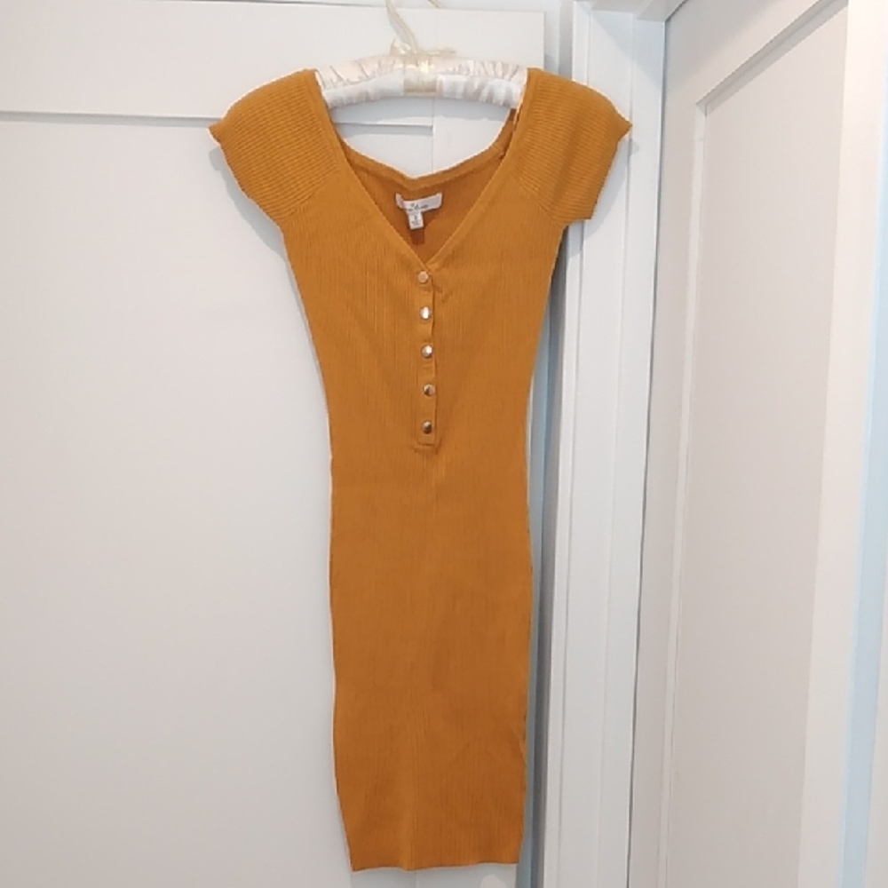 Mustard Ribbed Midi Dress Size S-NWOT